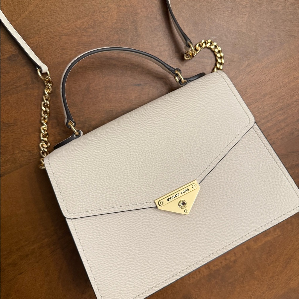 Michael Kors Cream Satchel with Gold Accents
